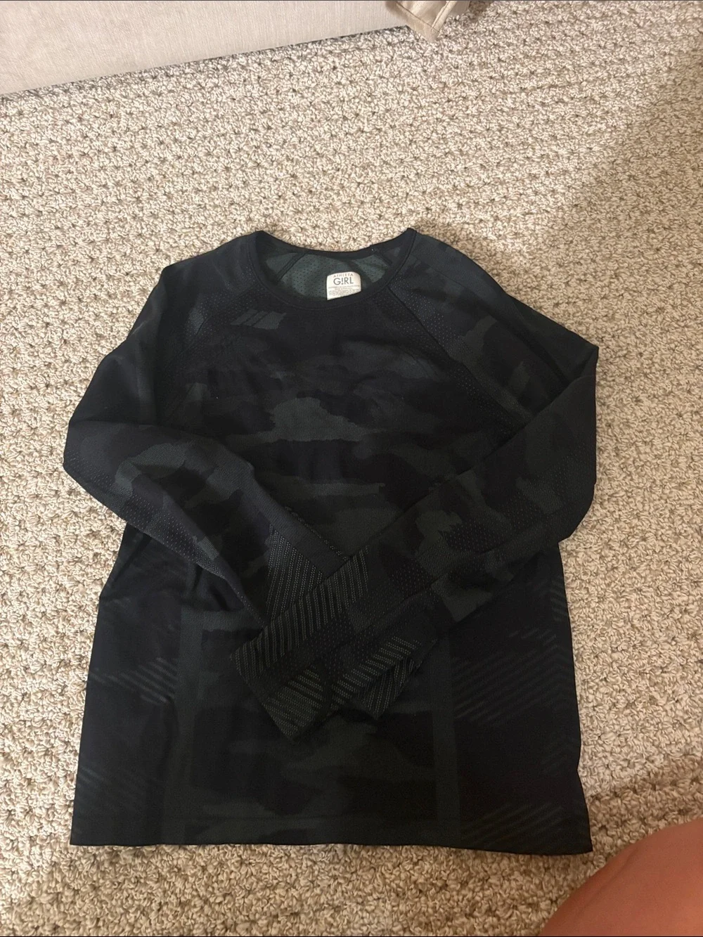 Athleta Black Camo Crewneck Top